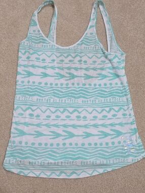 PINK Victoria's Secret White & Mint Green Aztec Stripe Tank Top